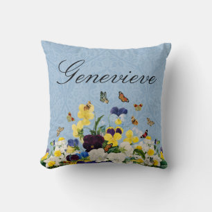 Boho Elegant Spring Pansies Daffodils Butterflies Cushion