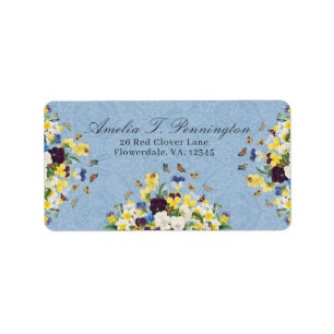 Boho Elegant Spring Pansies Daffodils Butterflies  Label