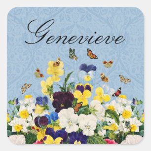 Boho Elegant Spring Pansies Daffodils Butterflies Square Sticker