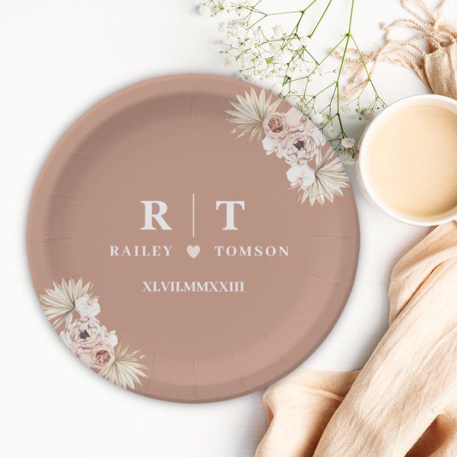 Boho Elegant Weddings Minimalist Modern Monogram Paper Plate (Creator Uploaded)