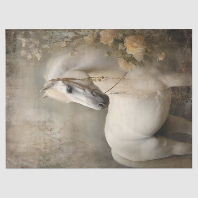 Boho Elegant White Horse Decoupage Tissue Paper (Front)