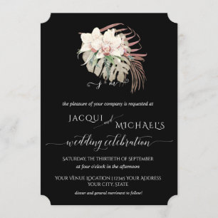 BOHO Elegant White Orchid Floral Tropical Wedding Invitation
