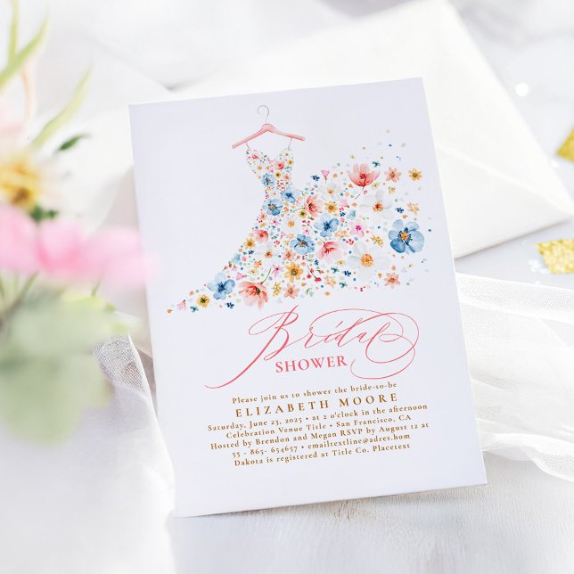 Boho Elegant Wildflowers Floral Bridal Shower Invitation (Wildflowers Bridal Shower Invitation)