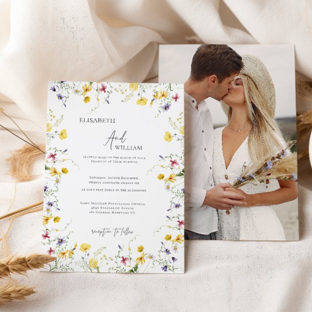 Boho Elegant Wildflowers Photo Wedding Invitation (Creator Uploaded)