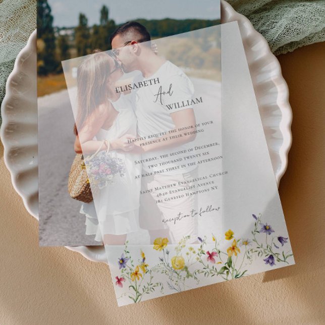 Boho Elegant Wildflowers Wedding Vellum Invitations (Creator Uploaded)