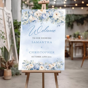 Boho Elegant winter dusty blue and ivory flowers Poster