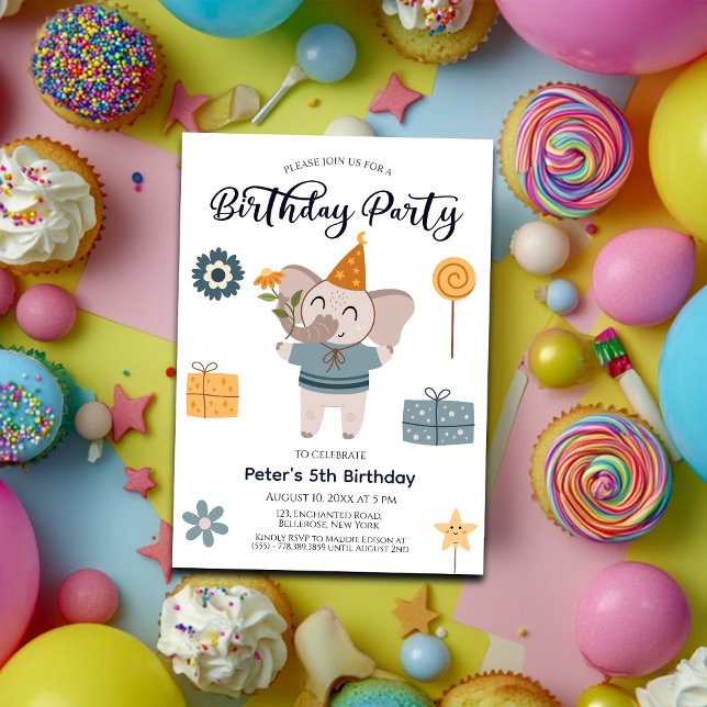 Boho Elephant 5th Birthday Party Invitation (Creator Uploaded)