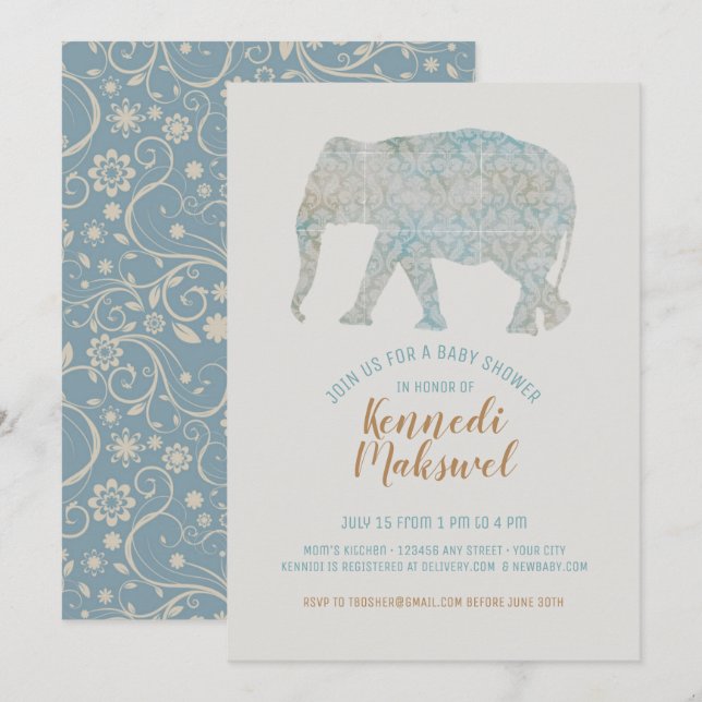Boho Elephant Baby Shower Invitation (Front/Back)