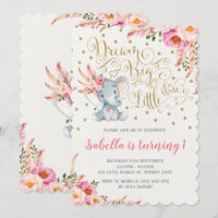 Boho Elephant Birthday Invitation Dream Big Floral