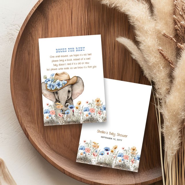 Boho Elephant Cowboy Wildflowers Books for Baby Enclosure Card (Book Request cards from the Boho Elephant Baby Shower Collection by Darling & May)