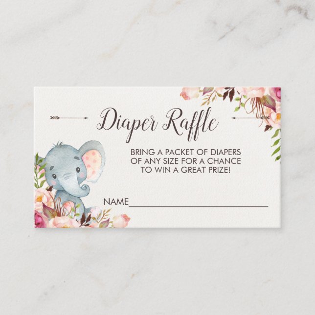 Boho elephant diaper raffle ticket insert (Front)