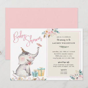 Boho Elephant Girl Baby Shower Invitation