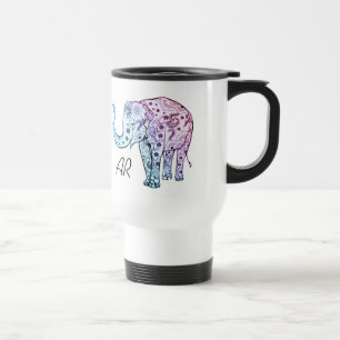 Boho elephant pastel floral custom name initials travel mug