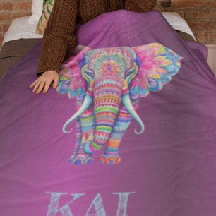Boho Elephant - Personalised Mandala Design Fleece Blanket