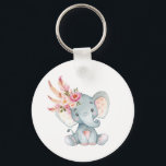 Boho Elephant Pink Floral Keychain Birthday<br><div class="desc">An adorable watercolor illustration of boho elephant with girly pink floral & feather headpiece - perfect idea for baby shower / birthday party favours.</div>
