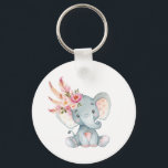 Boho Elephant Pink Floral Keychain Birthday<br><div class="desc">An adorable watercolor illustration of boho elephant with girly pink floral & feather headpiece - perfect idea for baby shower / birthday party favours.</div>