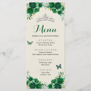 Boho Emerald Green Floral Quinceañera Menu