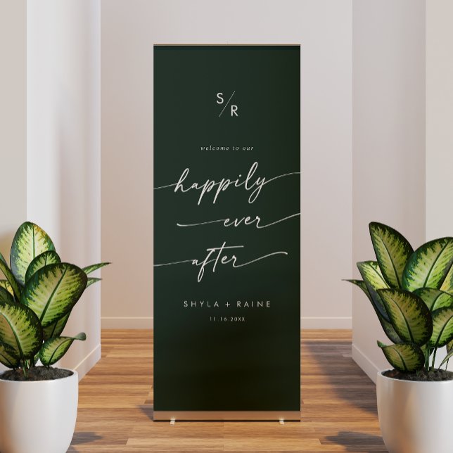 Boho Emerald Green Happily Ever After Welcome Retractable Banner (Creator Uploaded)