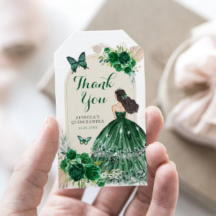 Boho Emerald Green Quinceañera Thank You Gift Tags