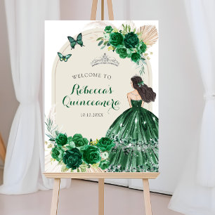 Boho Emerald Green Quinceañera Welcome Sign