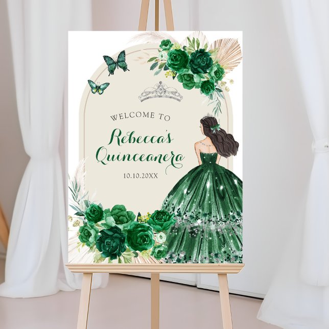 Boho Emerald Green Quinceañera Welcome Sign (Creator Uploaded)