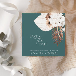 Boho Emerald Green White Pampas Grass Wedding Save The Date