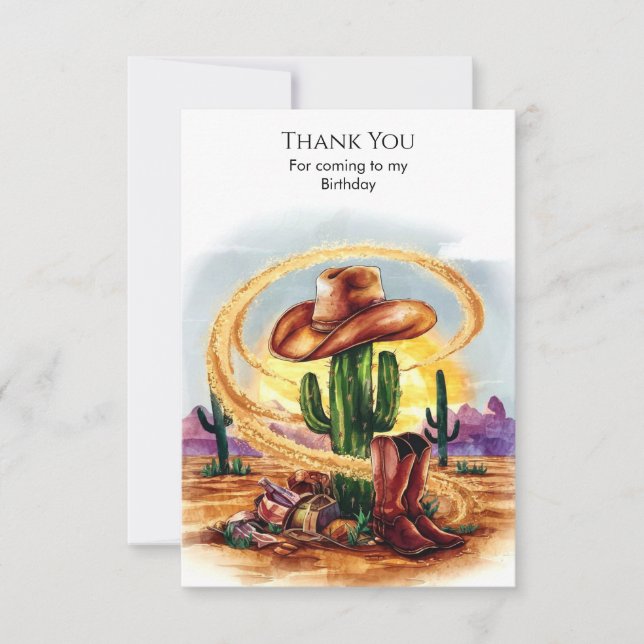 Boho Enchanted Cowboy Birthday Thank You Card (Front)