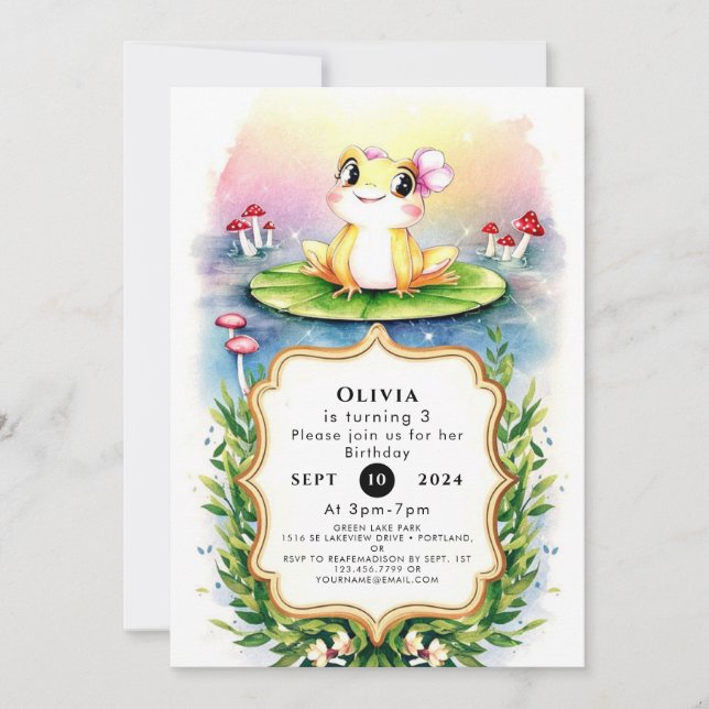 Boho Enchanted Frog Birthday Invitation (Front)