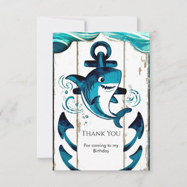 Boho Enchanted Nautical Shark Birthday Thank You Card (Front)