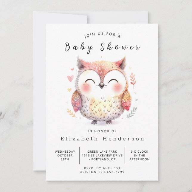 Boho Enchanted Owl Baby Shower Invitation (Front)