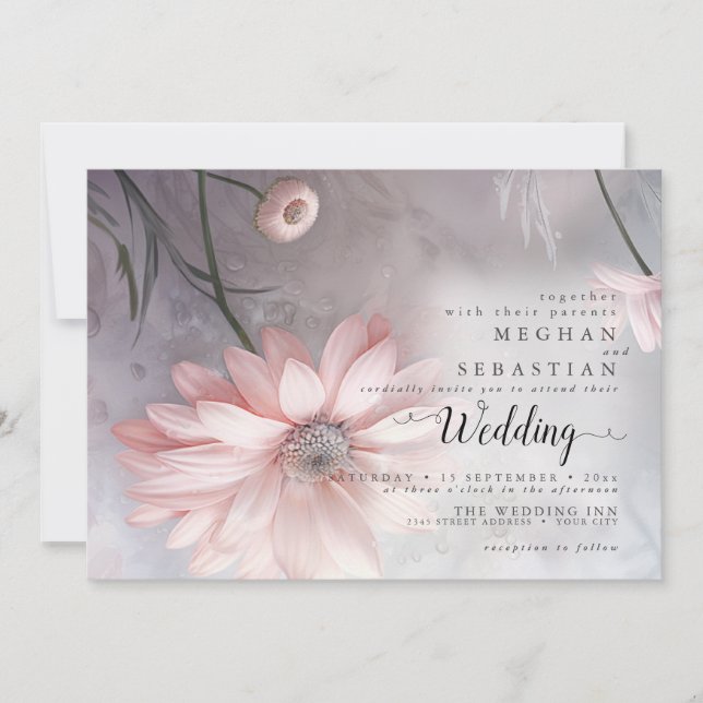 Boho Ethereal Pink Daisies Invitation (Front)
