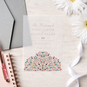 Boho Ethnic Botanical Accent Mandala Vellum Invitations