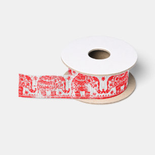 Boho ethnic elephant pattern satin ribbon
