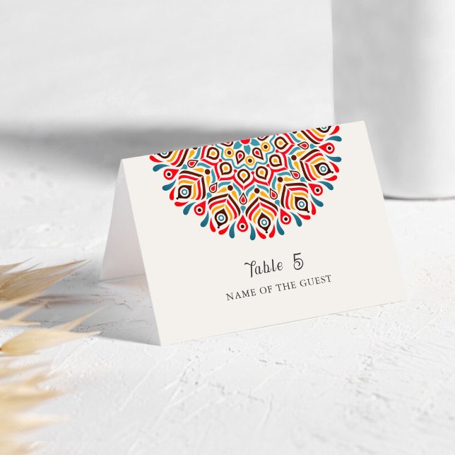 Boho Ethnic Floral Mandala Wedding Place Card (Creator Uploaded)