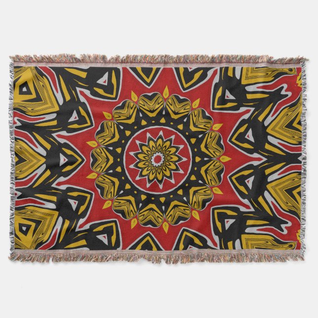 Boho Ethnic-Inspired Mosaic Mandala Art Throw Blanket (Front)