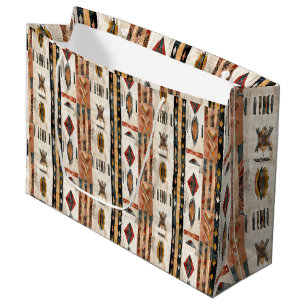 Boho ethnicl trubal design earthy colours large gift bag