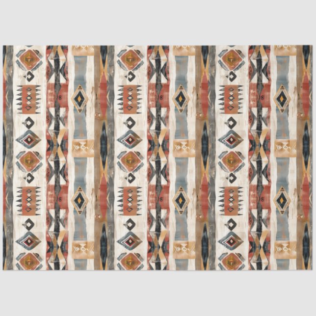 Boho ethnicl trubal design earthy colours tissue paper (Front)