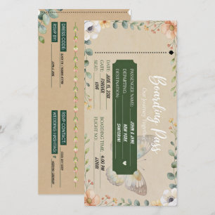 Boho Eucalyptus Floral Boarding Pass Wedding Invit Save The Date