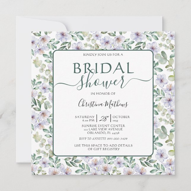 Boho Eucalyptus & Floral Green Bridal Shower  Invitation (Front)