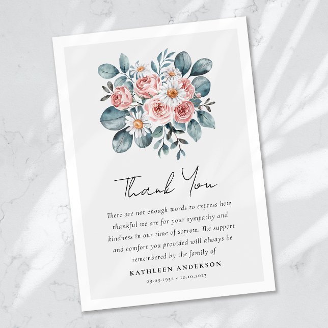 Boho Eucalyptus Floral Sympathy Funeral Thank You Card (Creator Uploaded)