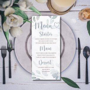 Boho Eucalyptus Foliage Blue Wedding Menu