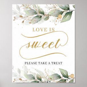 Boho eucalyptus gold leaves love is sweet sign