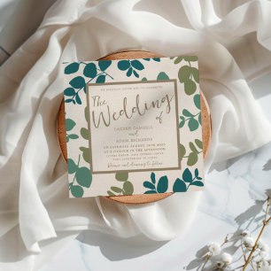 Boho Eucalyptus Green & Gold Wedding Invitation