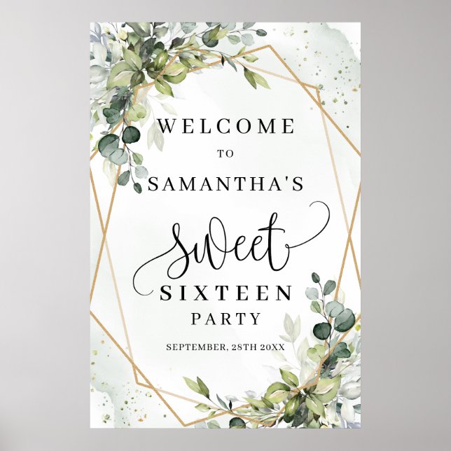 Boho Eucalyptus greenery 16th birthday welcome Poster (Front)