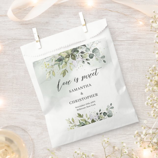 Boho Eucalyptus greenery branches gold sparkles Favour Bags (Clipped)