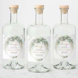 Boho eucalyptus greenery foliage gold oval arch liquor bottle label