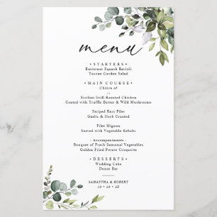 Boho Eucalyptus Greenery Simple Wedding Menu