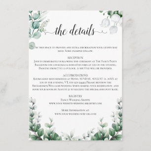 Boho Eucalyptus Greenery Summer Wedding Enclosure Card