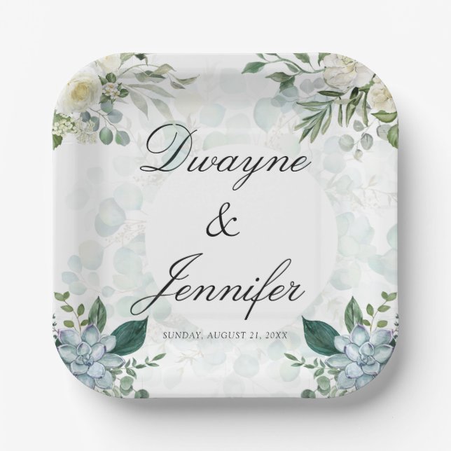 Boho Eucalyptus Greenery Summer Wedding Paper Plate (Front)