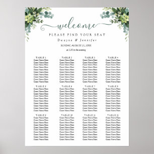 Boho Eucalyptus Greenery Summer Wedding Seating Poster